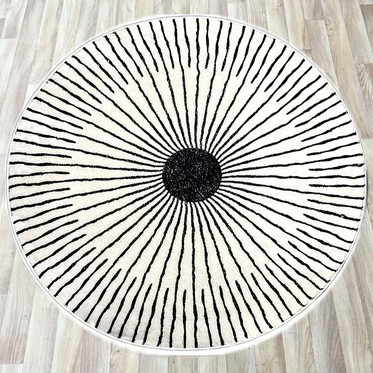 High Quality Custom Polyester Printed Black And White Round Area Rug Sofa Carpets