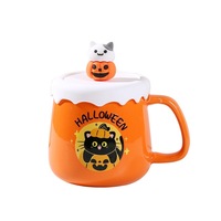 Mug de voyage réutilisable en céramique 400 ml avec couvercle et cuillère, motif dessin animé mignon Halloween-Pâques, personnalisable, ensemble cadeau souvenir