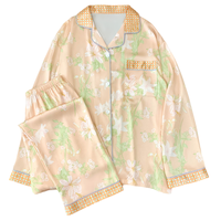 Pyjama décontracté d'été en satin pour femme, taille élastique, manches courtes, imprimé floral lisse, coupe ample, avec nœud, pour la maison