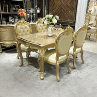 Ensemble table et chaises de salle à manger française, table à manger longue en bois massif de style européen, luxe palacieux, idéal pour villas de luxe