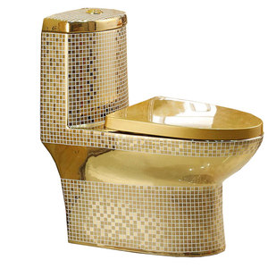 WC monobloc doré allongé Chaozhou à poser au sol avec siphon en S pour salle de bain - En promotion - Product Image 2