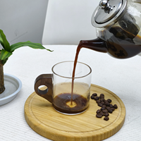 Tasses à thé/jus/café en verre borosilicaté personnalisées et écologiques pour restaurant clair manche en bois Design moderne marque QIAOXING