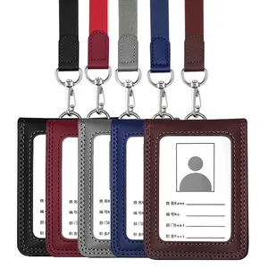 Soporte de cuero genuino para tarjetas de identificación y cuello, personalizado, con cordón