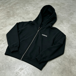 Sweat-shirt à capuche zippé noir pour homme, couleur unie, décontracté, en coton French Terry, coupe oversize, avec poche avant et logo, idéal pour l'automne - Product Image 4