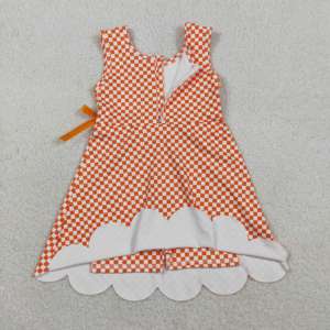 Robe d'été respirante sans manches à imprimé écossais orange et fleurs avec nœuds pour bébé fille GSD3428 – Vente en gros - Product Image 5