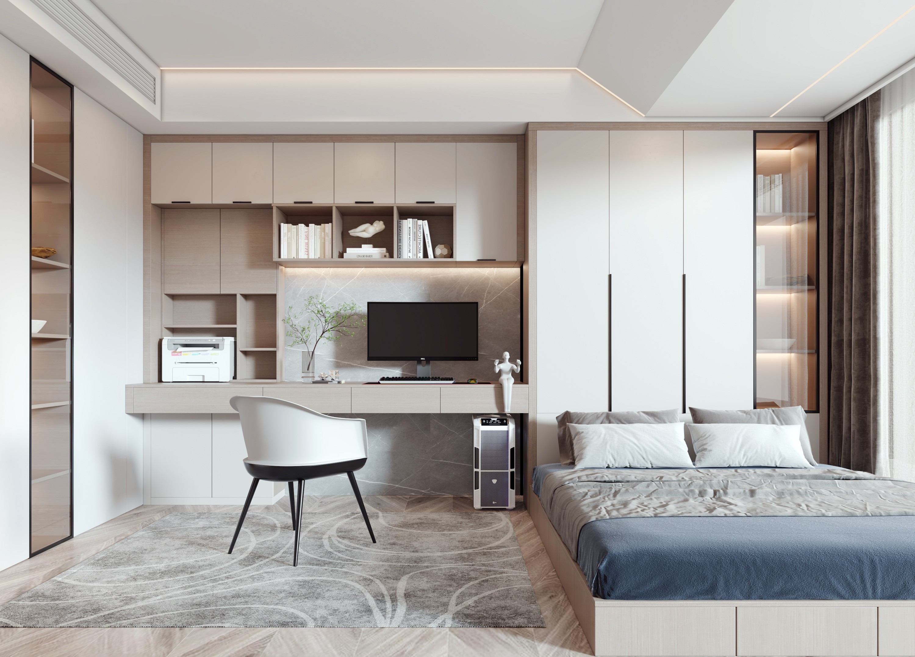 Customizable Modern Luxury Bedroom Furniture Set – Wardrobe, Desk & Tatami Platform - View 2