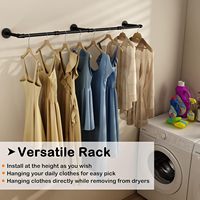 Porte-vêtements industriel vintage en tuyau de fonte de 72,5 pouces avec crochets et rails durables pour cuisine, salle de bain, buanderie