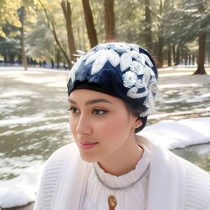 YASEEN Exquisite <b>silver</b> Solid Pattern Eco-friendly Breathable Polyester-Cotton Women's Hat - Product Image 1