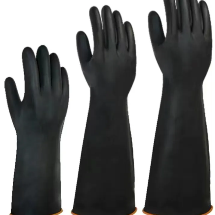 Cheap Reusable strong thick chemical fishery Marine operations industrial protection non-slip powder free black latex gloves
