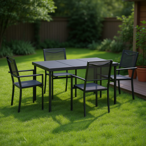 Set da pranzo da giardino nero e antracite per esterni, 4 posti, struttura in acciaio, resistente alle intemperie, design contemporaneo - Product Image 2
