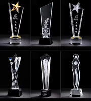 Trophée en cristal gravé avec logo personnalisé, cadeau d'affaires, vente en gros, trophée de récompense en verre personnalisable et designable