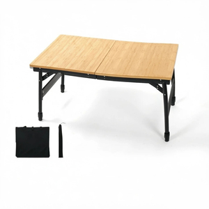 Mesa de Comedor de Bambú para Exteriores, Marco de Aleación de Aluminio, Plegable, Portátil, para Campamento, Viajes, Barbacoa, Picnic, Muebles de Exterior para Parque - Product Image 2