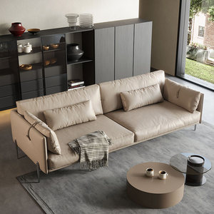 Sofá Individual Minimalista Italiano de Cuero Genuino con Patas Metálicas para Sala de Estar, Diseño Nórdico Moderno, de Patas Altas y Móvil - Product Image 2