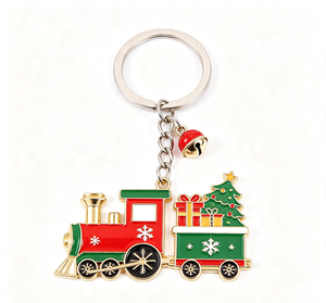 Porte-clés vintage en métal en forme de train de Noël, porte-monnaie en alliage de zinc avec pendentif clochette, idéal comme souvenir ou cadeau - Product Image 1