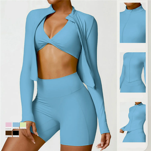 P616 vente en gros de vêtements de fitness pour <span class=keywords><strong>femme</strong></span> 2024 ensemble de vêtements de sport de yoga courts sans couture 2 pièces ensembles de fitness courts - Product Image 3