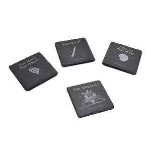 Sous-verres en <span class=keywords><strong>ardoise</strong></span> noire Sous-verres en pierre carrés en vrac Sous-verres de bar faits à la main rustiques - Product Image 5