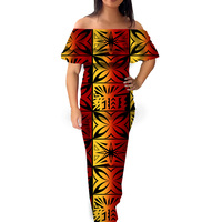 Robes Puletasi Samoanes Noires pour Femmes, Robes d'été Polynésiennes Tribales à épaules dénudées avec volants, POD, Vêtements pour femmes grandes tailles 8XL