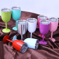 Verres à vin incassables à Double paroi en acier inoxydable 18/8, gobelet à vin à tige avec couvercle anti-éclaboussures 12 Oz