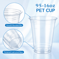 Gobelet jetable en plastique transparent empilable de qualité alimentaire PET 95-16oz pour boissons froides et jus