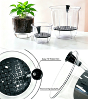 Pot de fleurs auto-arrosant en plastique transparent haute transparence, pot circulaire minimaliste pour plantes succulentes et fleurs, décoration de bureau