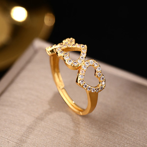 Luxuriöser 18k Vergoldeter Perlen-Zirkon-Klee-Blumen-Herz-Offener-Verlobungsring für Damen mit CZ-Buchstaben-Schleifen-Gelenkring als Geschenk - Product Image 4