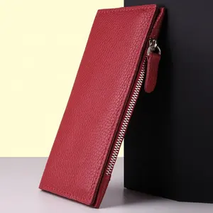 Niucunzh กระเป๋าสตางค์หนังใส่บัตรเครดิตสำหรับผู้หญิงมีซิปกระเป๋าเงินหนังแท้