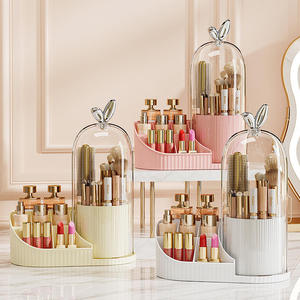 Elegant <b>Plastic</b> Cosmetic Organizer with Rotating Brush Holder and Lipstick <b>Storage</b> for Desktop Makeup <b>Storage</b> - Product Image 1
