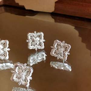 Antique Style S925 Pure <b>Silver</b> Earrings Rose Gold <b>Cloth</b> Style with Hollow Brushed Lace Diamond Studded Niche <b>Silver</b> Wire Design - Product Image 1