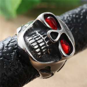 Skull <b>Ring</b> <b>Titanium</b> Steel Red Stone Eyes Men's Punk Jewelry Gift Silver Color 27035 - Product Image 4