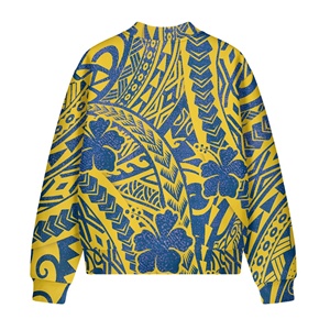 Giacca Bomber da <span class=keywords><strong>Donna</strong></span> Stile Tribale Polinesiano <span class=keywords><strong>Giallo</strong></span> e Blu, Casual con Zip Intera, Giacca Varsity con Tasche, Capospalla - Product Image 5