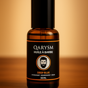 Huile à barbe parfumée Qarysm Deep Blue 50ml Poivre rose Pamplemousse Cuir Ambre Vétiver Hydratante Adoucissante pour Hommes Usage Quotidien - Product Image 2