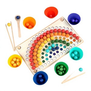 木製ビーズ選別ボード カラーマッチングクリップボールパズル 幼児向け知育玩具 - Product Image 2