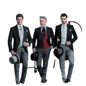 Costumes Noirs de Créateurs pour Hommes <span class=keywords><strong>2020</strong></span>, avec Veste Queue-de-pie à Revers Pointu, Pantalon à Rayures Verticales, Idéal Soirées, Tenue de Ville, Mariages, Gilet Élégant Inclus - Product Image 1