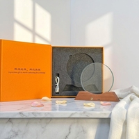 Plaque ronde en cristal transparent avec base en bois LED, récompense gravée personnalisable pour les événements avec boîte cadeau