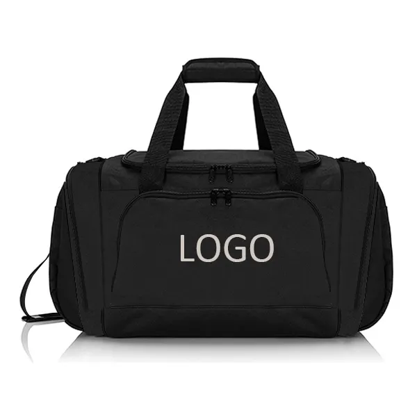 40L Big Black Nylon Custom Logo Men Travel Sports Gym Weekender Duffle Bag With Shoe Compartment