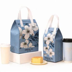 Sac isotherme personnalisé en non-tissé écologique pour thé à emporter, motif floral, doublure en aluminium, imperméable et anti-huile - Product Image 1