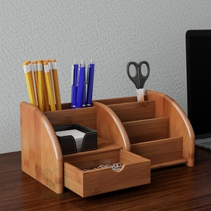 Organisateur de bureau en bambou avec multi-compartiments pour les fournitures de bureau à domicile Finition laquée - Product Image 3