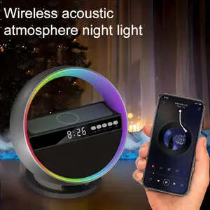 Top Fashion Multi-function Digital Display Alto Falante LED Colorful Alarm Clock Bluetooth Speaker With Fast Wireless Charging