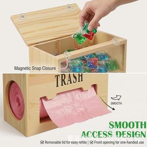 Wooden <b>Laundry</b> Pod Storage Box With Trash Bag <b>Dispenser</b> Desktop Organizer For Kitchen Bathroom - Product Image 2