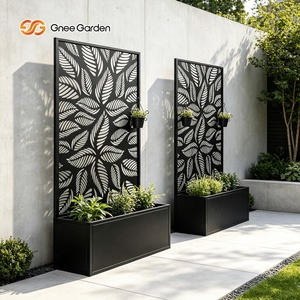Gnee Garden Metal Planter Box with Leaf Pattern Eco-Friendly Powder Coated Rust Resistant Outdoor Modern Plant <b>Stand</b> - Product Image 1