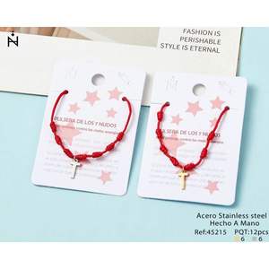 Pulsera de Siete Nudos con Cordón Rojo y Colgante de Cruz, Joyería Religiosa Hecha a Mano en Acero Inoxidable, Unisex, para Regalo - Product Image 1