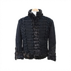 Men's Black <b>Gothic</b> Hussar <b>Jacket</b> Wool/Cotton Stand Collar Faux Fur Lined Double Breasted Slim Fit Winter Outerwear Front - Product Image 2