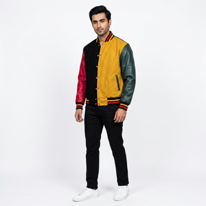 Custom Chenille Embroidery Stand Front 100% Cotton Breathable Winter Letterman <b>Leather</b> Sleeve <b>High</b> School Varsity Jacket for Men - Product Image 1