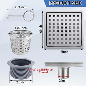 Desagüe de <span class=keywords><strong>Ducha</strong></span> Cuadrado Moderno de 6 Pulgadas, Acero Inoxidable 304, Acabado Níquel Cepillado, Certificación US CUPC, Rejilla Extraíble con Filtros para Cabello - Product Image 5