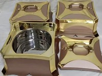 Ensemble de casseroles isothermes carrées de luxe 3 pièces 4L 5L 6L, chauffe-plats avec base dorée pour la restauration de mariage
