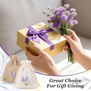 Sachets de lavande vides en coton avec cordon de serrage, pochettes brodées en lin 10x14cm pour cadeaux de mariage et rangement de bijoux - Product Image 5