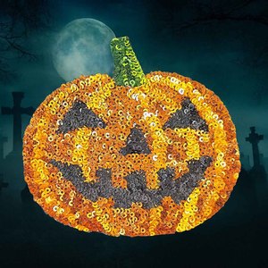 Parche de lentejuelas redondo con motivo de calabaza de Halloween - Product Image 3