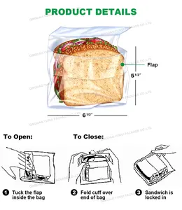 YURUI toptan gıda standart LDPE ekmek sandviç plastik Foldlock Flip Fold en sandviç torbası