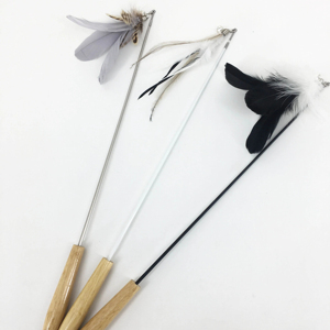 Novo telescópico pólo teaser telescópico duas seções punho de madeira gato brinquedos pena substituível cabeça pesca tipo gato teaser vara - Product Image 4