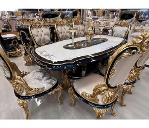 Meubles de salle à manger en bois de style baroque design, style victorien, table à manger 8 places avec chaises de luxe à prix raisonnable - Product Image 1